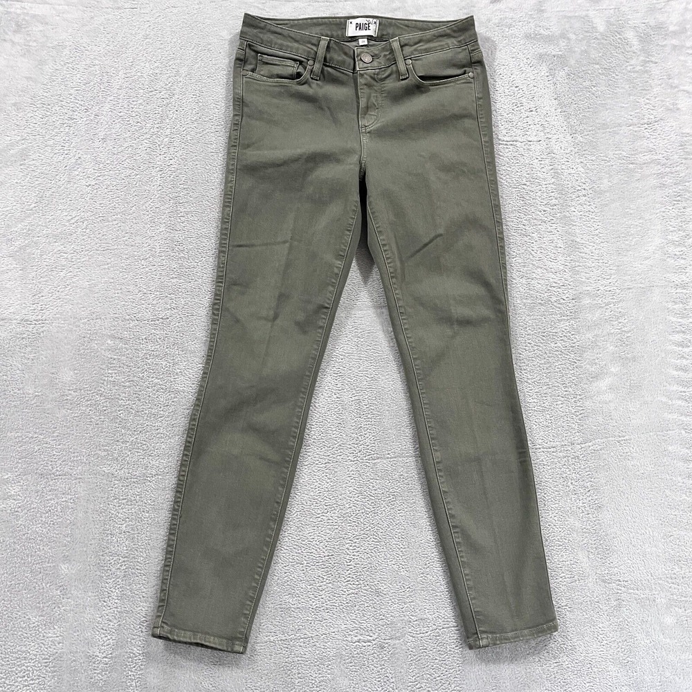 Paige Verdugo Ankle Jean Womens 28 Mid‎ Rise Skinny Pants Green Stretch